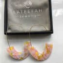 Gold Coral Pink Resin Statement Earrings For Women, Lightweight