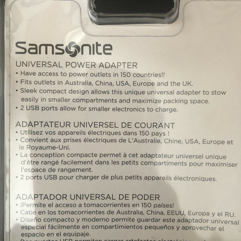 New Sealed SAMSONITE Worldwide TRAVEL ADAPTOR + Dual USB Compact Size Imported