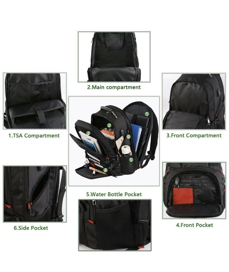 Matein Premium Travel Backpack for International Travel, 17 Inch Laptop, Black