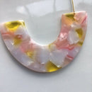 Gold Coral Pink Resin Statement Earrings For Women, Lightweight