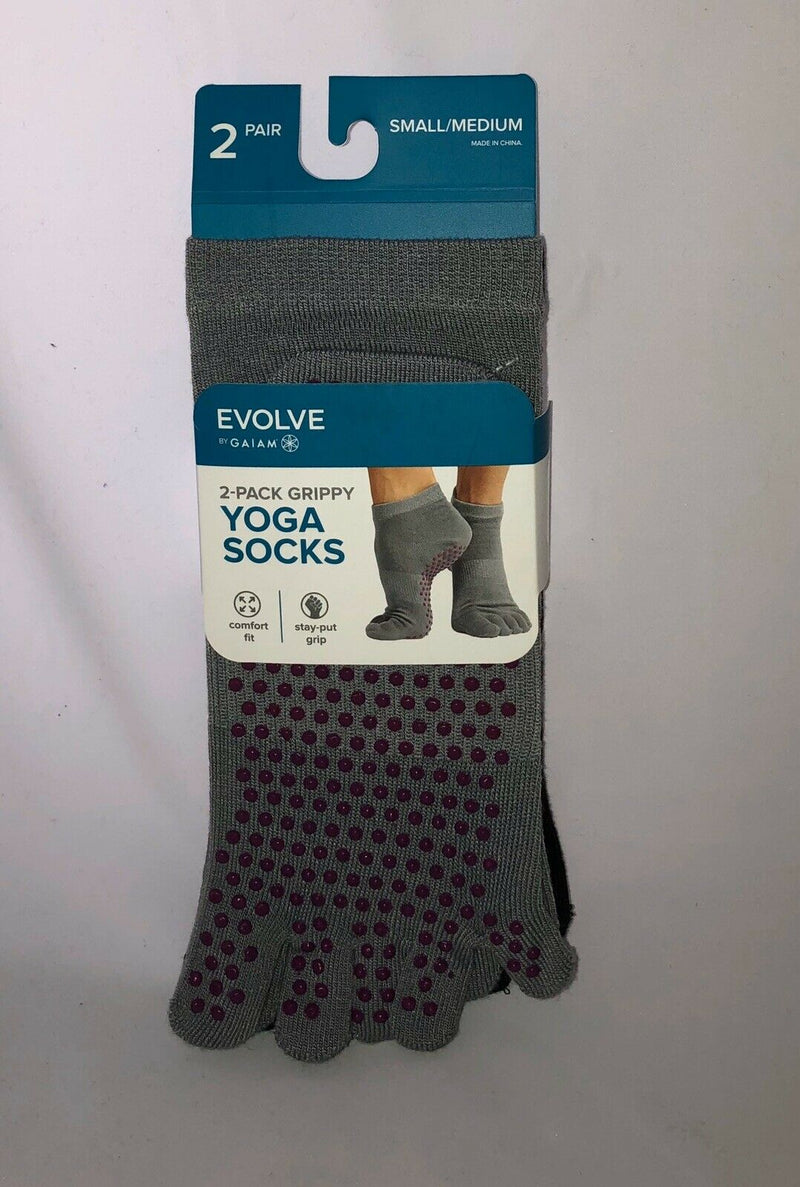 2-Pack Evolve by GAIAM Yoga Socks Grippy Toe Unisex Women 5-10/Men 4-9