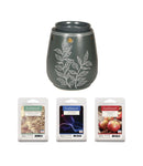 Wax Warmer Full Size Gift Set w/ Scented Wax Melts, Leaf Pattern, NIB