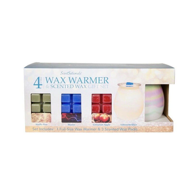 WAX WARMER & SCENTED WAX MELTS 4pc GIFT SET-Scentsationals VANILLA PINE,CINNAMON